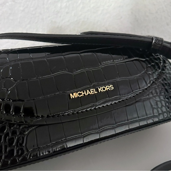 NWT‎ MICHAEL MICHAEL KORS KATYA MEDIUM FLAP CROSSBODY CROC-EMBOSSED IN BLACK - Picture 7 of 11